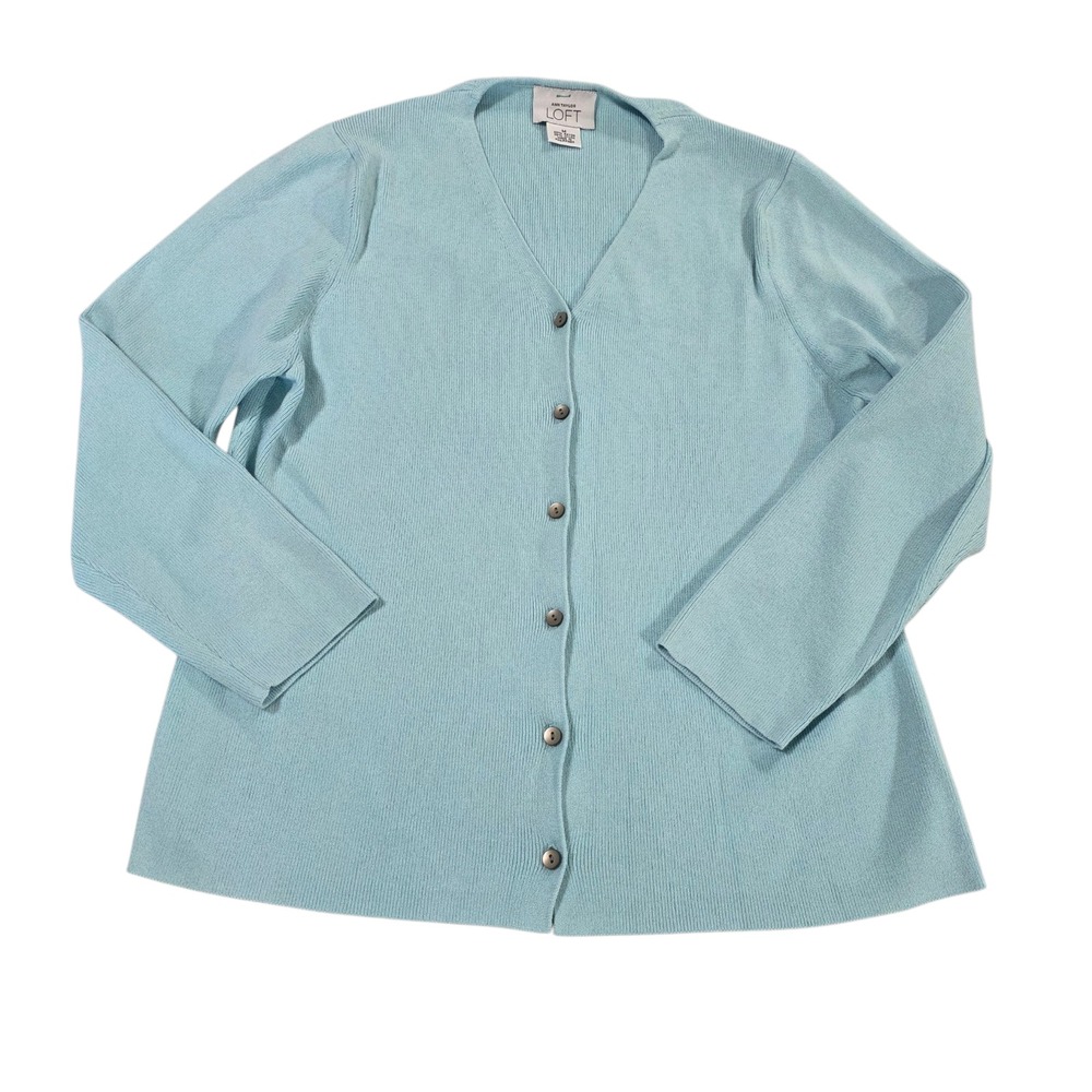 Ann Taylor Loft Sweater Womens Light Blue M Rayon Nylon Blend V-Neck Long Sleeve